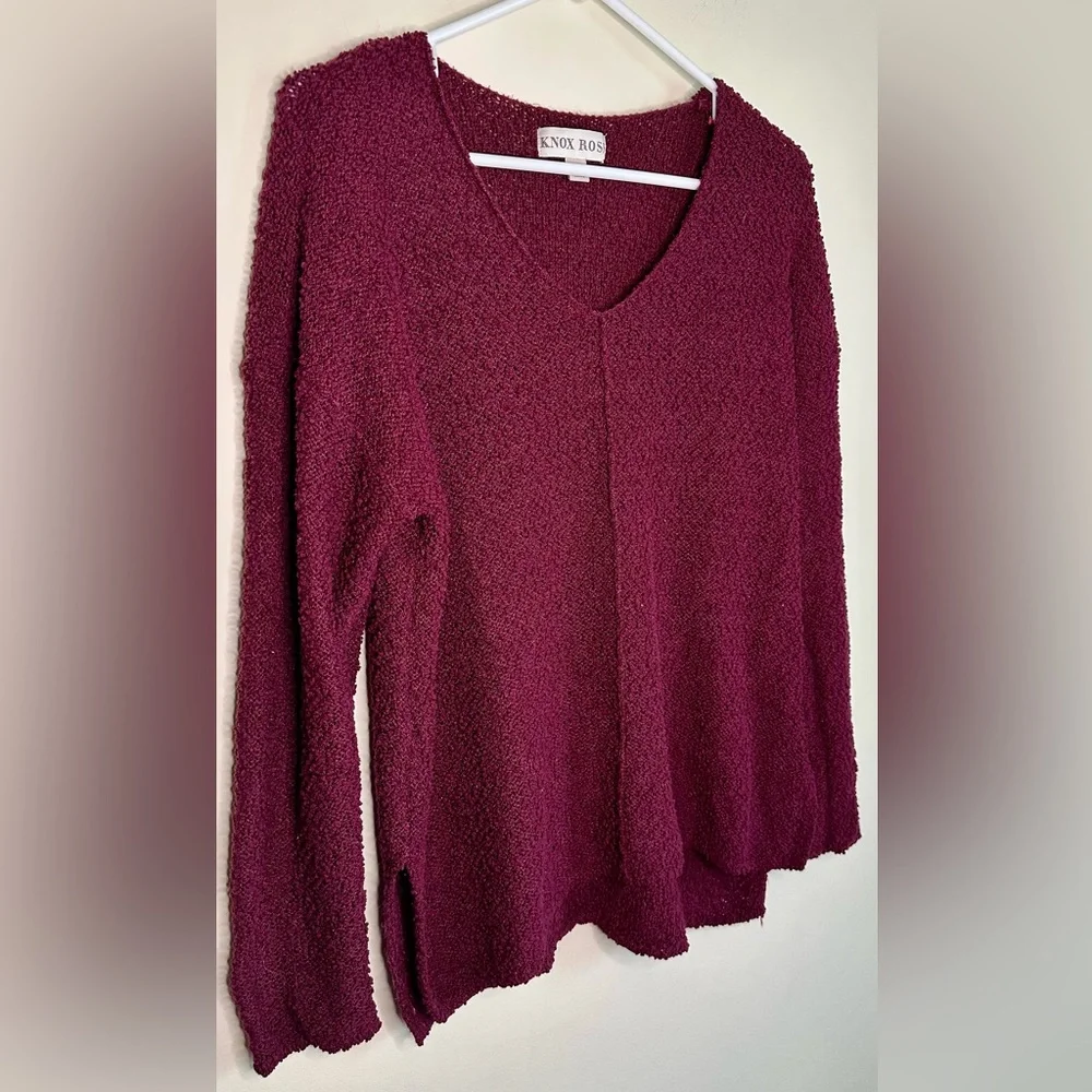 Knox Rose Textured Knit V-Neck Sweater Burgundy Wine - Medium - Picture 2 of 4